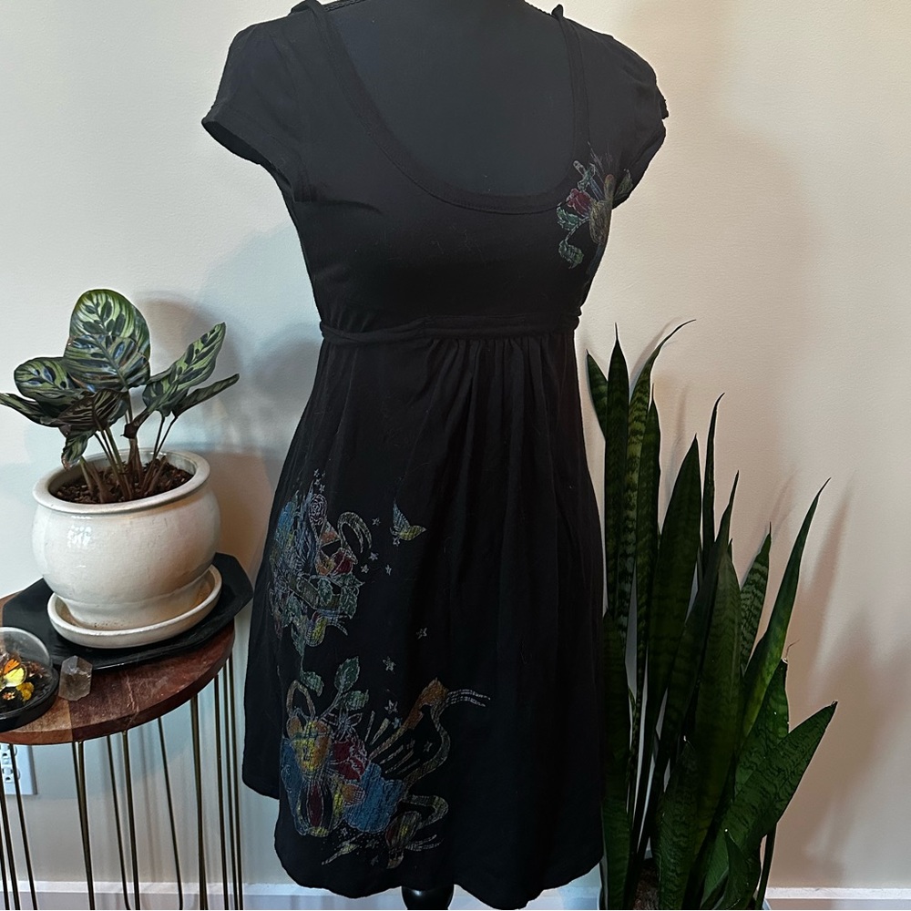 Black baby doll dress with rainbow prints